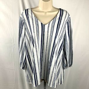 PerSeption Concept BOHO White and Blue Striped Top Size XL